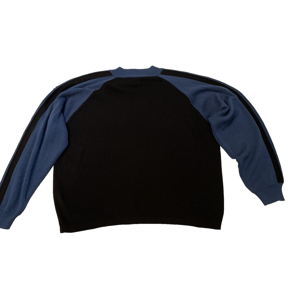Vintage Men’s DEMETRE 1/4 Zip Wool Black Blue Pullover Ski Sweater Large - Picture 2 of 11